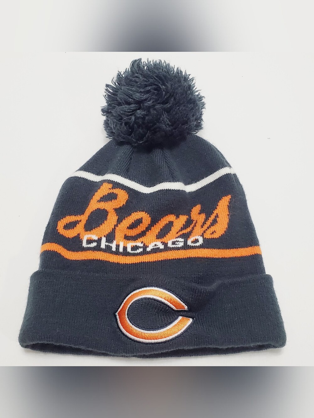 Chicago Bears Men's Winter Beanie Hat with Pom Blue & Orange OS NFL